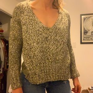 Zara green & white v neck sweater